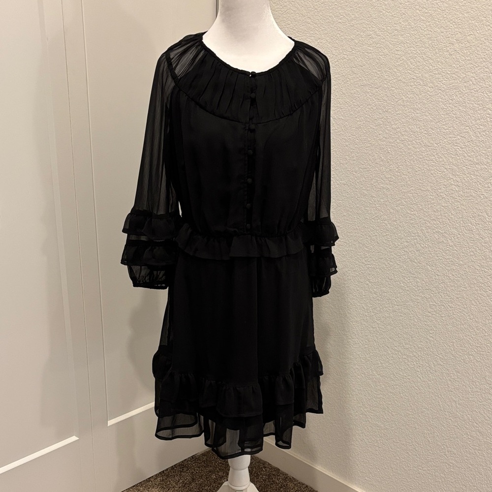 Vera Wang Black Tiered Bishop Sleeve Sundress